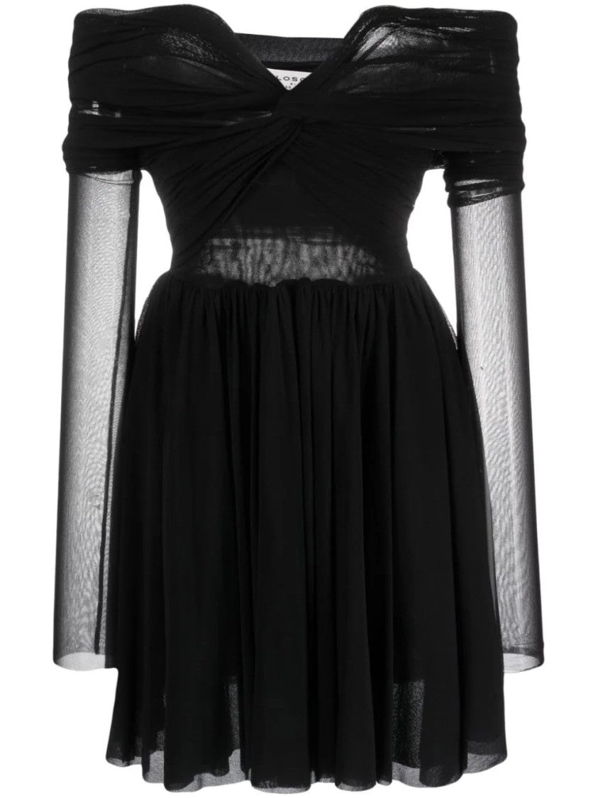 Philosophy Di Lorenzo Serafini Off-Shoulder Viscose Dress With Twisted Bodice And Pleated Skirt