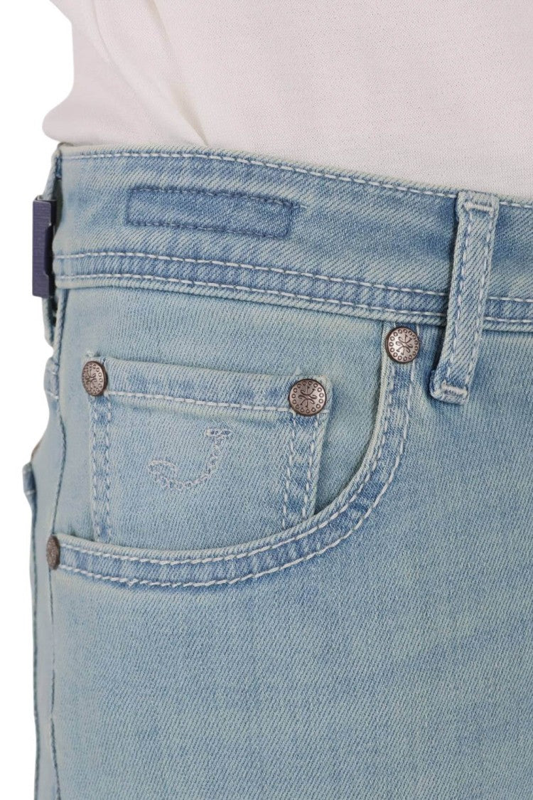Jacob Cohen Comfort-Fit Light Blue Denim Jeans With Intricate Labeling