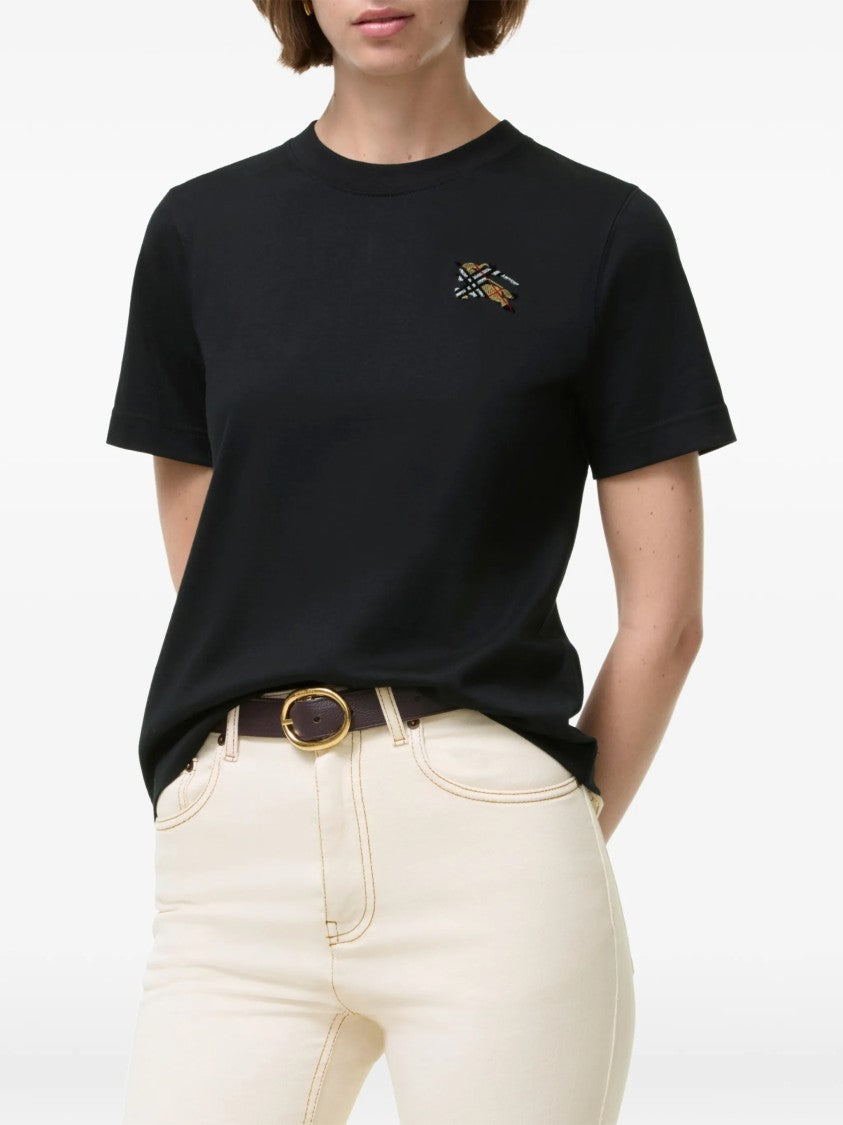 Burberry Black T-Shirt Embroidered Patch Top