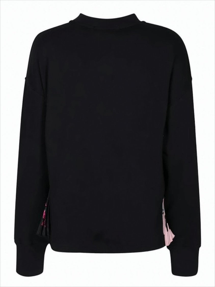 Msgm Long-Sleeve Black Top With Pleated Side Fabric
