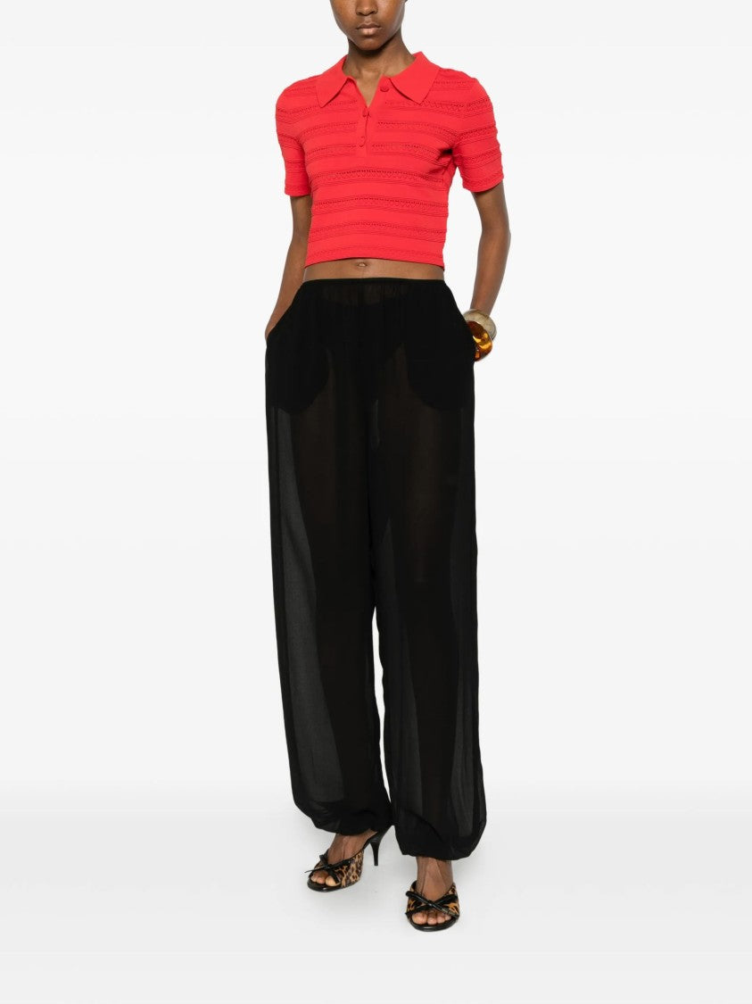 Blugirl Cropped Textured Stripes Polo Shirt