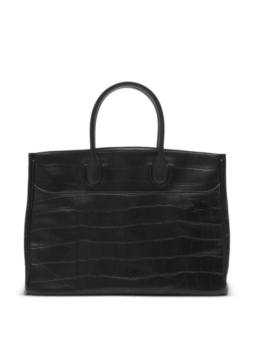 Burberry Structured Black Crocodile Pattern Bag