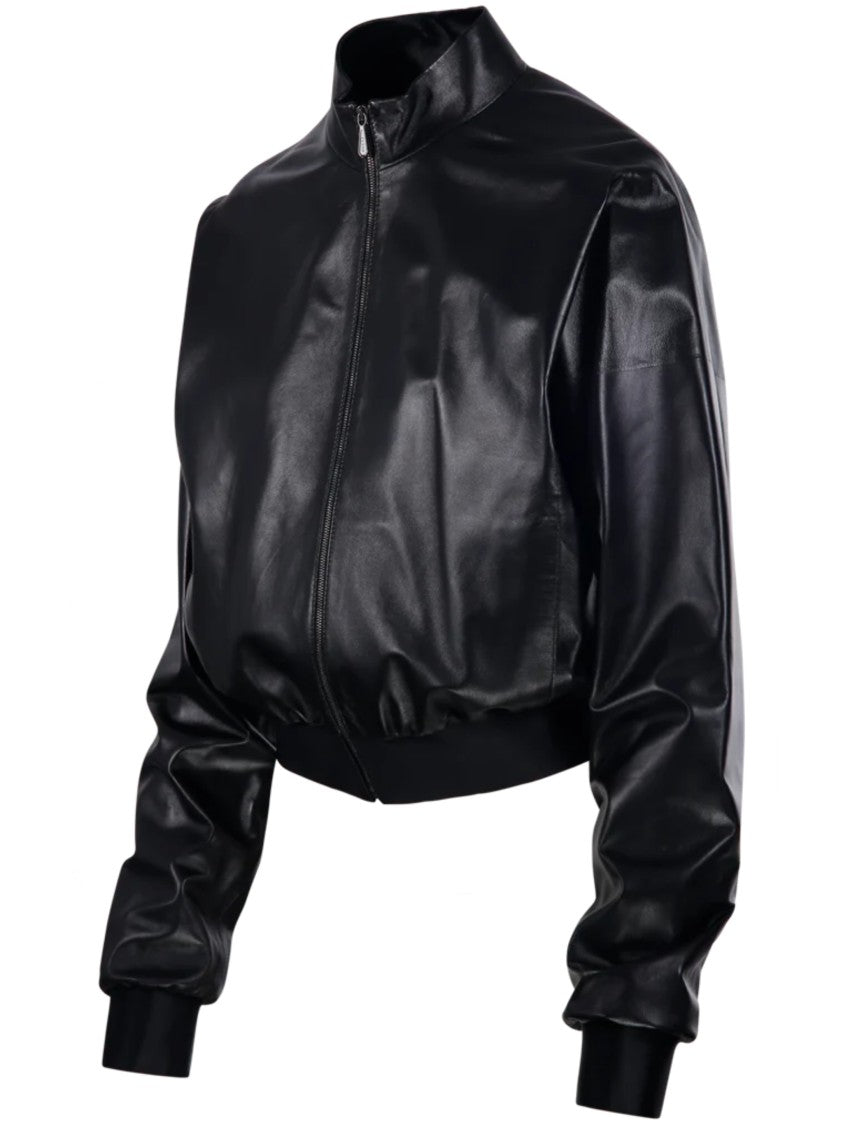 Gucci Cropped Bomber Jacket With High Collar And Ribbed Accents