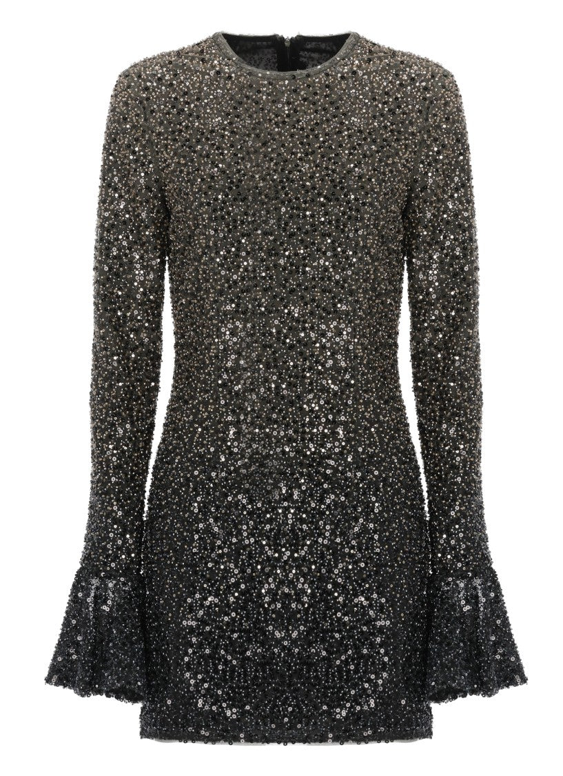 Rotate Beaded Mini Dress With Flared Sleeves And Degradation Effect
