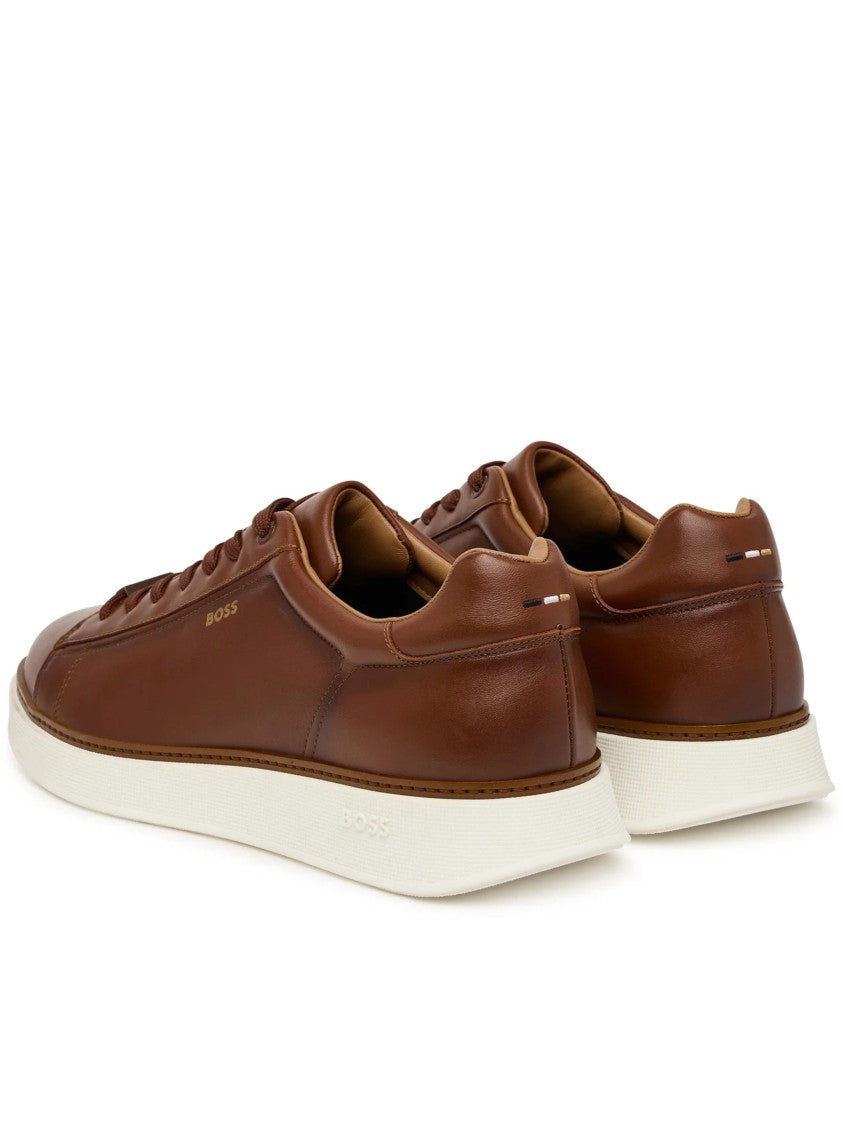 Hugo Boss Brown Smooth Leather White Sole Sneakers