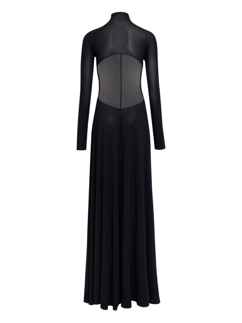Alaïa Fitted Sheer Black Maxi Dress With Pleated Skirt