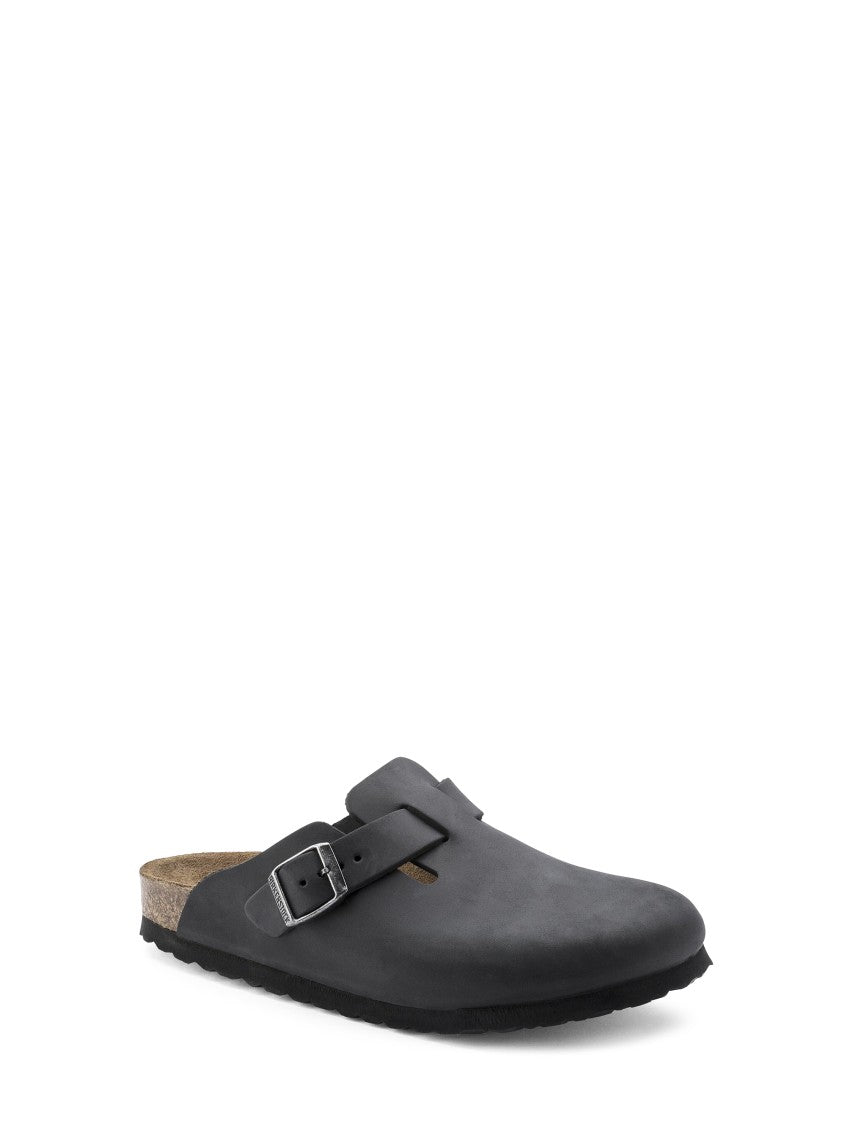 Birkenstock Slip-On Sandals In Oiled Black Leather