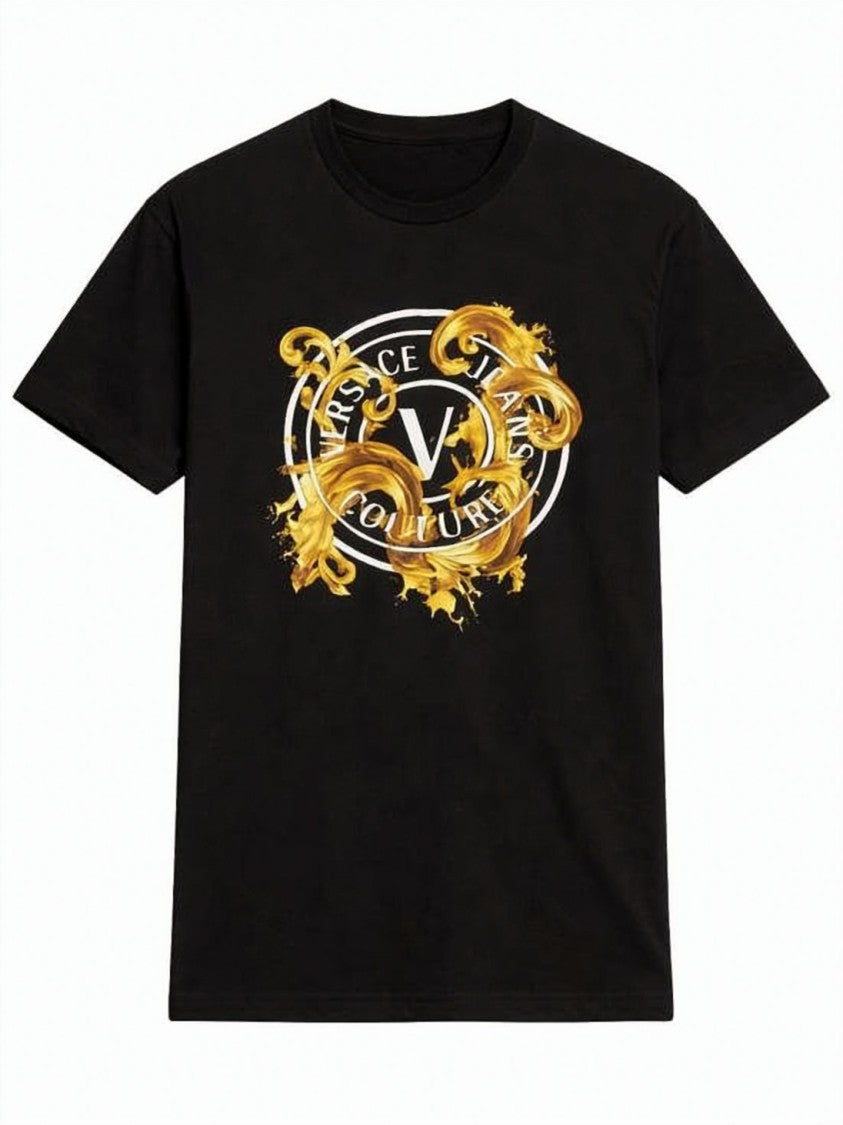 Versace Short-Sleeve Black T-Shirt With Bold Baroque Graphic