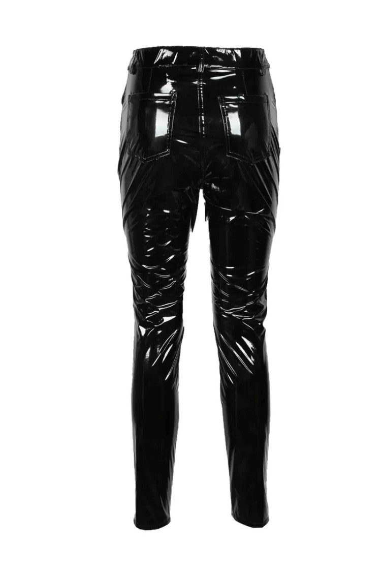 Aniye By Glossy Black Faux Leather Trousers With Mid-Rise Waist And Flexible Fit
