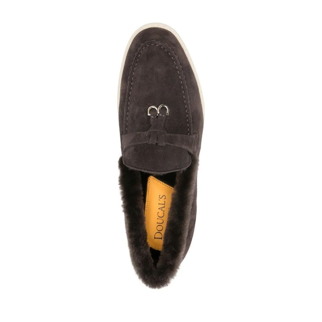 Doucal's Brown Adler Plush Fur Lining Suede Loafers