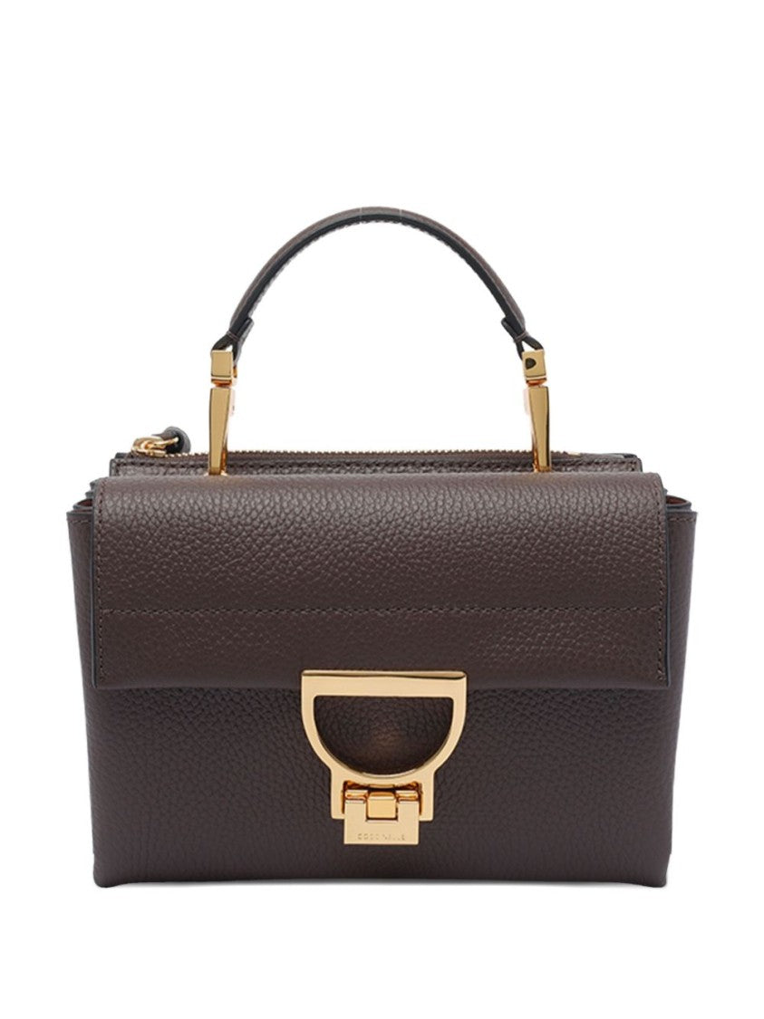 Coccinelle Structured Brown Leather Handbag With Gold Clasp