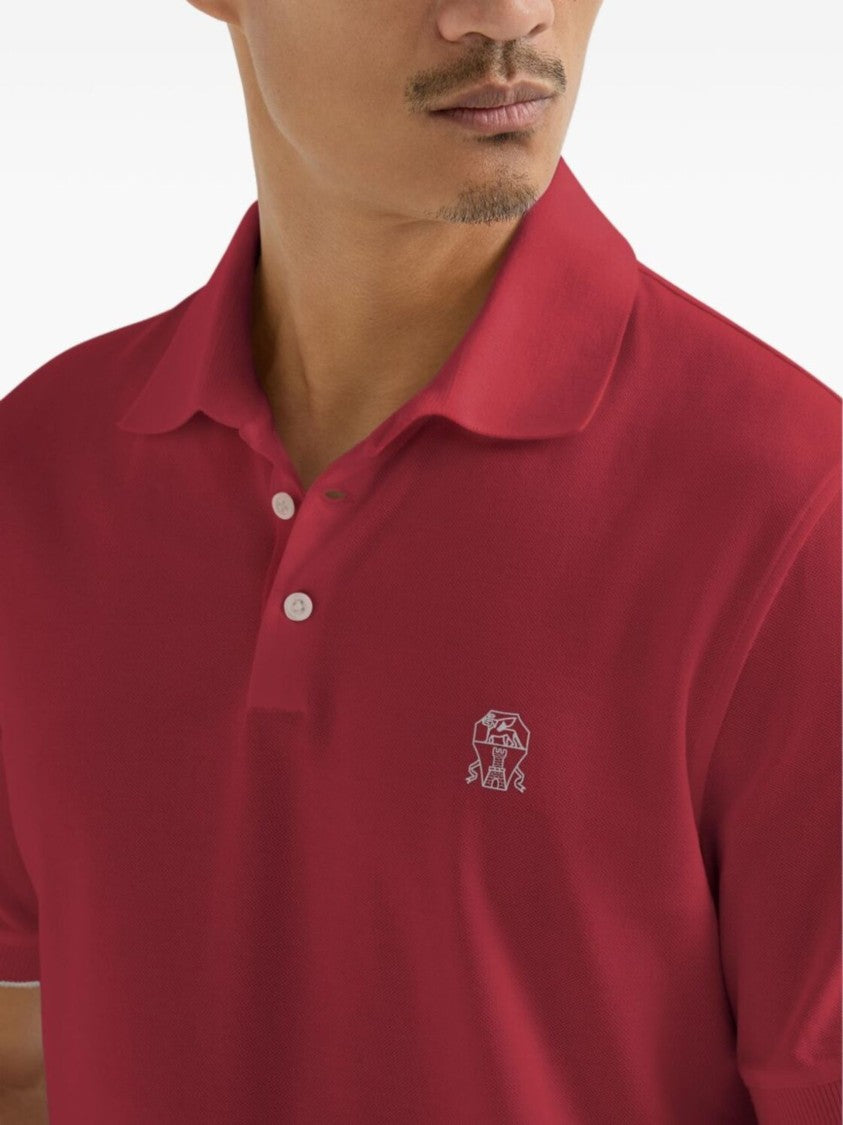 Brunello Cucinelli Red Iconic Logo Cotton Polo Shirt