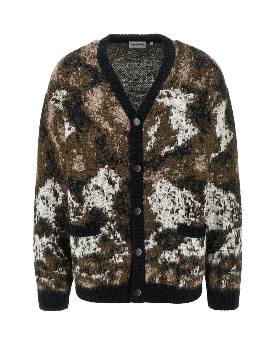 Carhartt Wip Jacquard Cardigan With Wild Dog Motifs And Metal Buttons