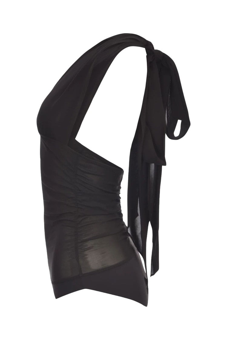 Pinko Sleek Black Sleeveless Top V-Neckline Tie