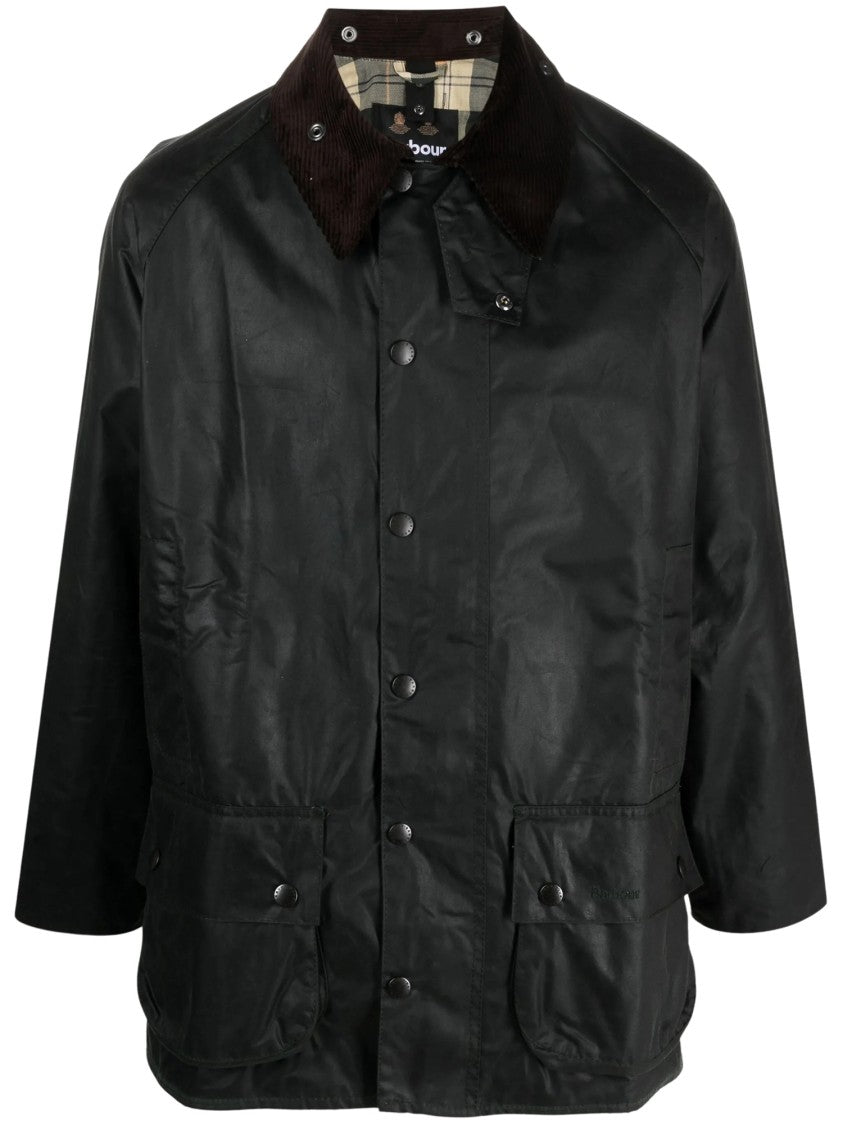 Barbour Classic Corduroy Collar Plaid Lining Waxed Cotton Jacket