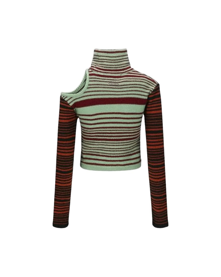 Andersson Bell Cropped Striped Turtleneck Sweater With Asymmetrical Cut-Out