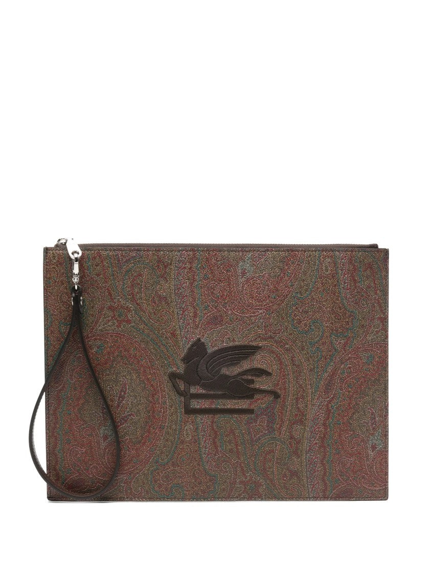 Etro Rectangular Brown Paisley Pattern Wristlet Pouch