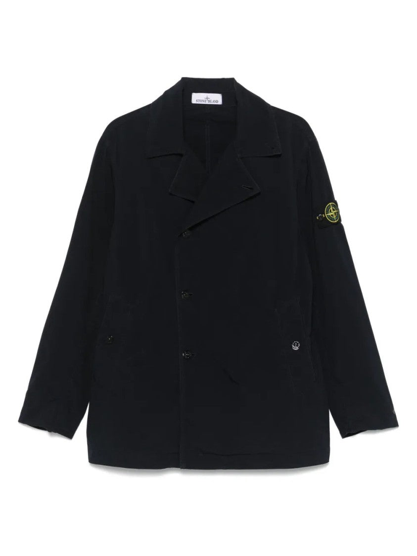 Stone Island Navy Blue Double-Breasted Poly-Tc Jacket