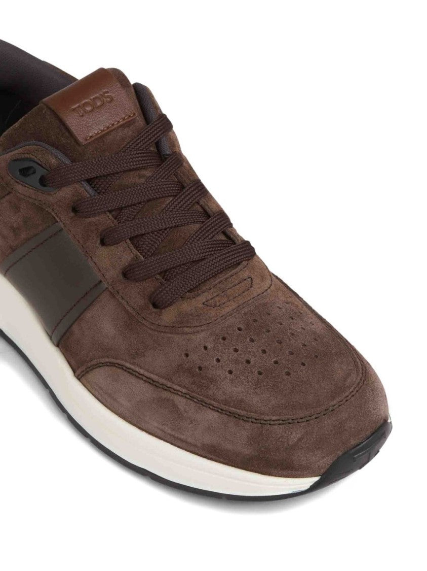 Tod's Brown Calfskin Suede Accents Sneakers