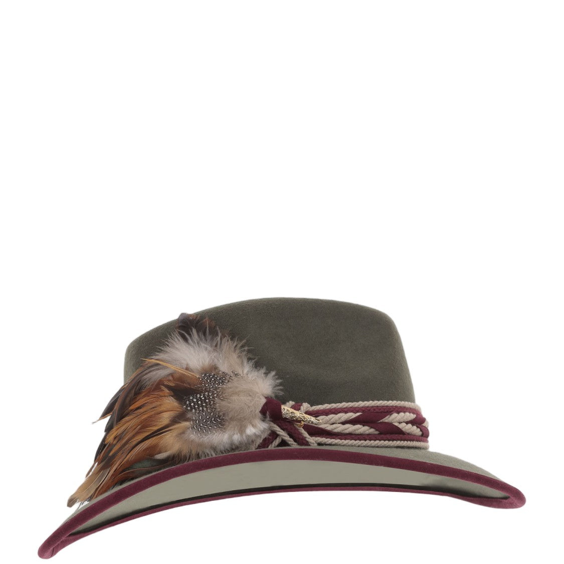 Alexia Alvarez De Toledo Green Waterproof Feather Brooch Wool Hat