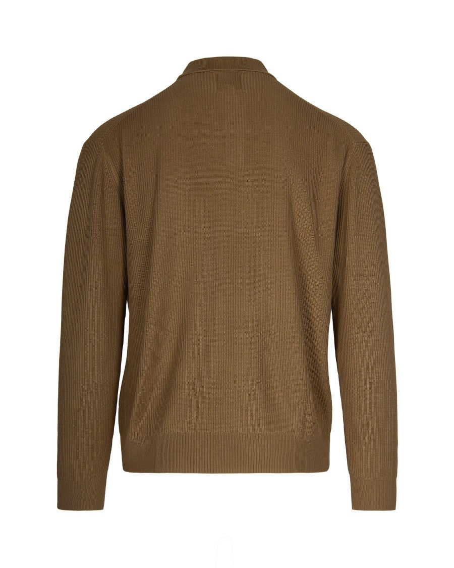 Emporio Armani Brown Ribbed Knit Polo Shirt