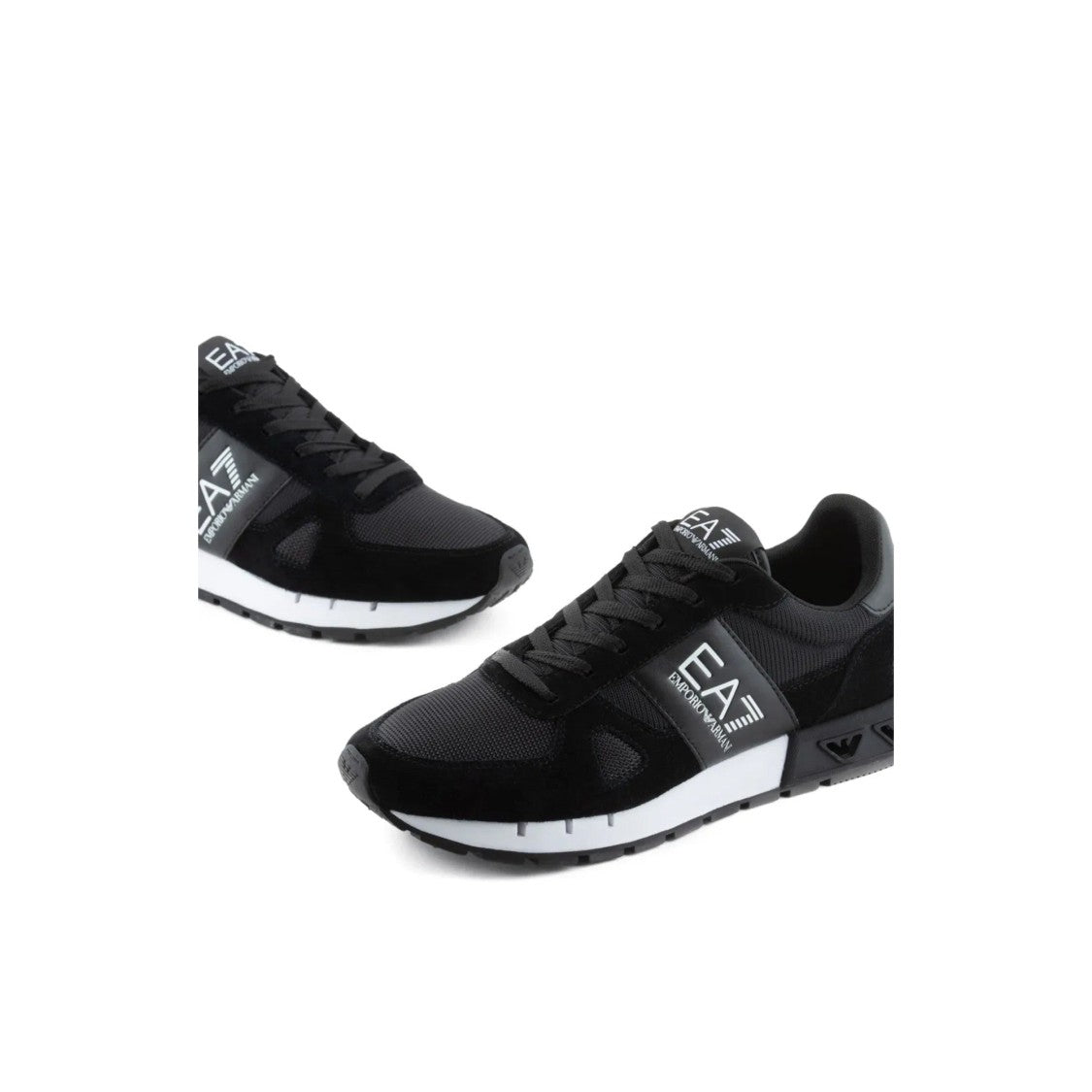Ea7 Emporio Armani Black Textured Outsole Logo Detail Sneakers