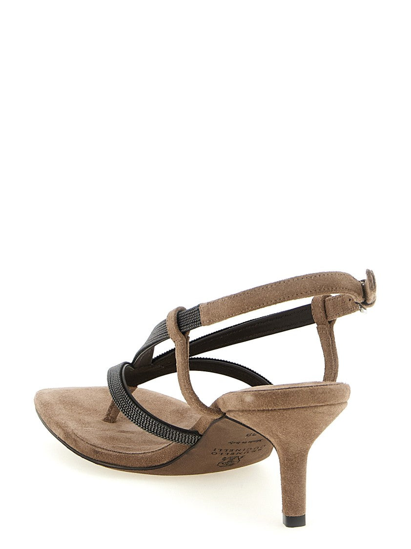 Brunello Cucinelli Suede Sandals With Monile Detail And Adjustable Strap