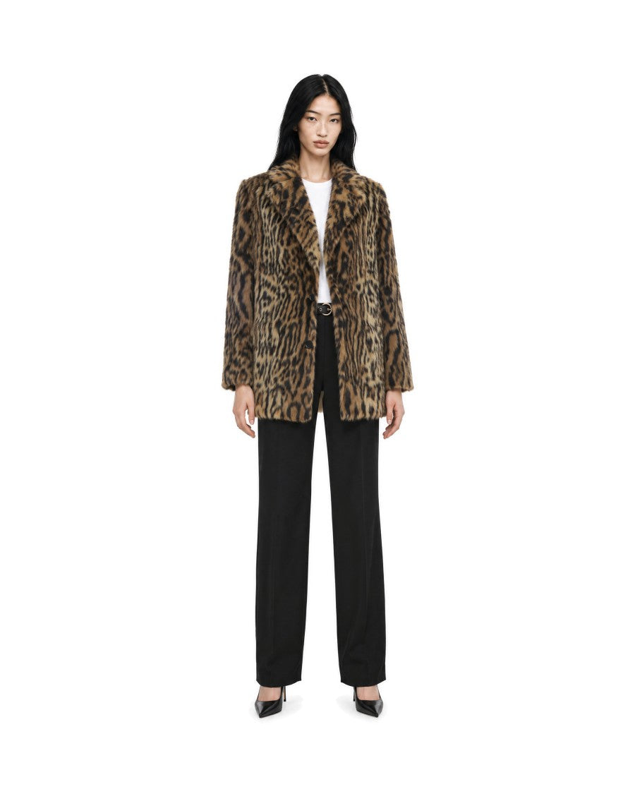 Stand Studio Leopard Print Emmie Single-Breasted Faux Fur Blazer