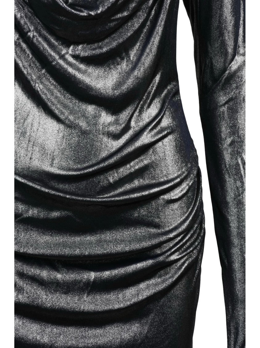 Vivienne Westwood Fitted Mini Dress With Draped Cowl Neckline And Silver Lamé Finish