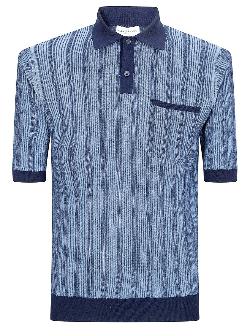 Ballantyne Textured Stripe Polo Shirt With Chest Pocket Detail
