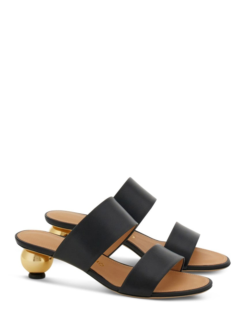 Ferragamo Sculptural Black Goat Leather Sandals