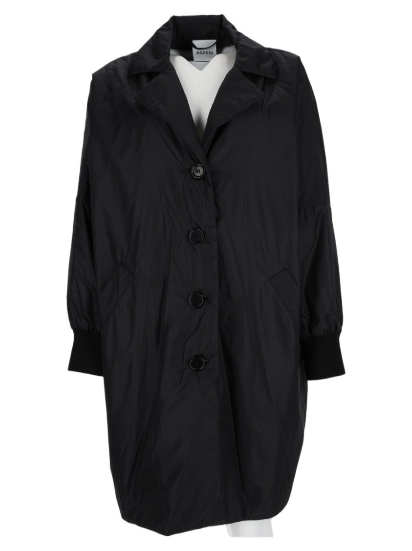 Aspesi Black Oversized Classic Collar Nylon Padded Jacket