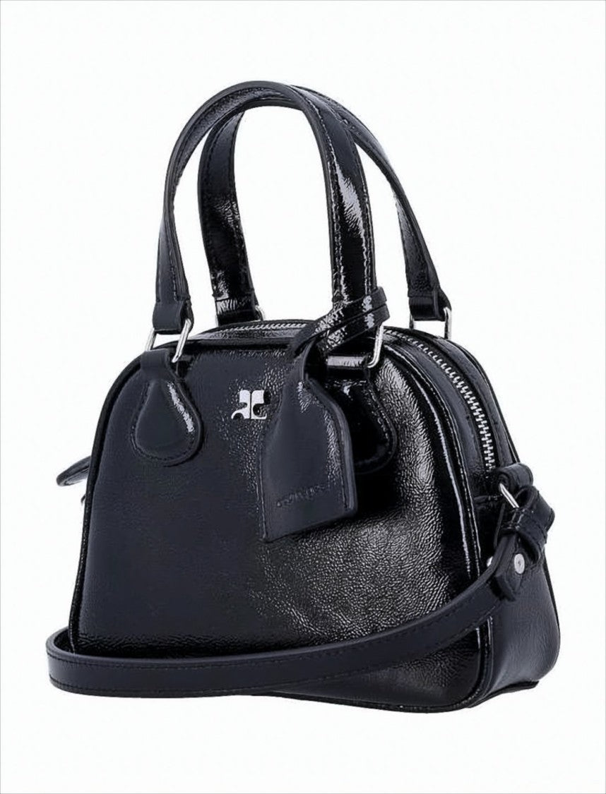 Courrèges Structured Black Cow Leather Crossbody Bag
