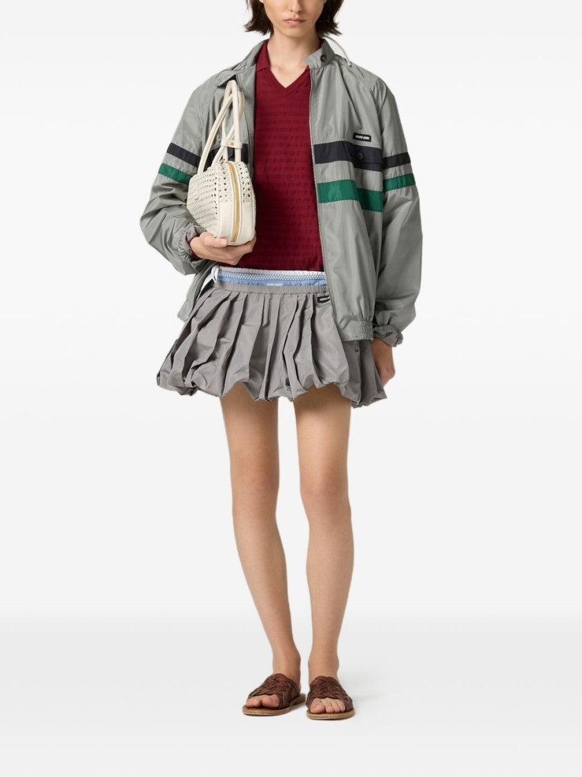 Miu Miu Textured V-Neck Long-Sleeved Ribbon Top