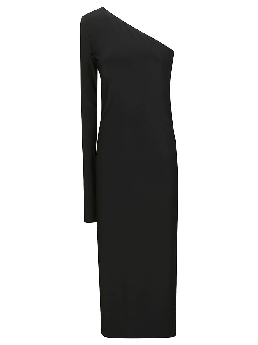 Sportmax One-Shoulder Black Jersey Dress With Knotted Detail