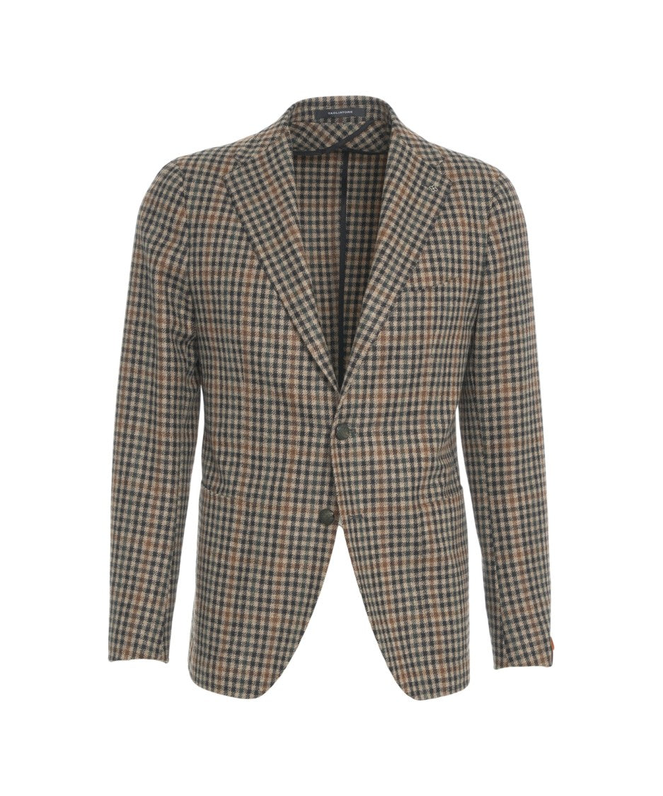 Tagliatore Sophisticated Check Pattern Blazer With Peak Lapels