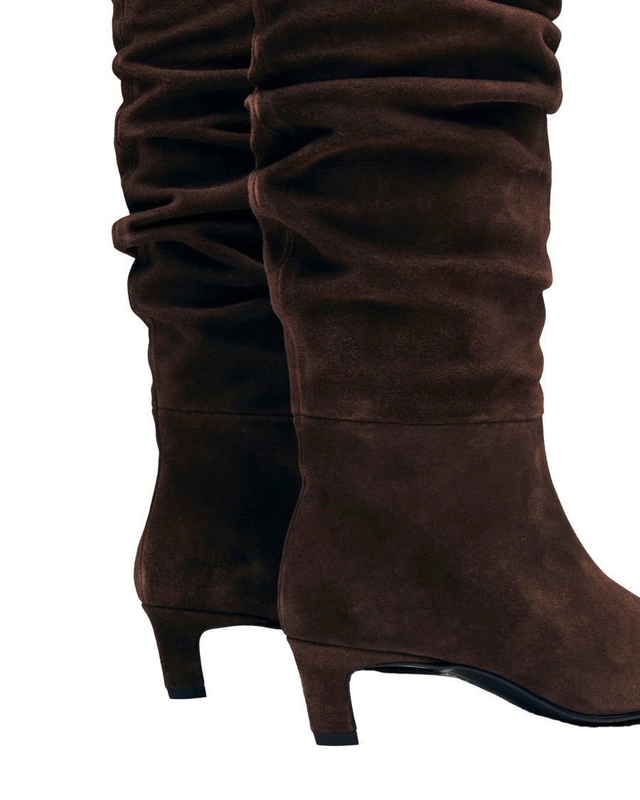 Alohas Knee-High Suede Boots With Slender Stiletto Heel