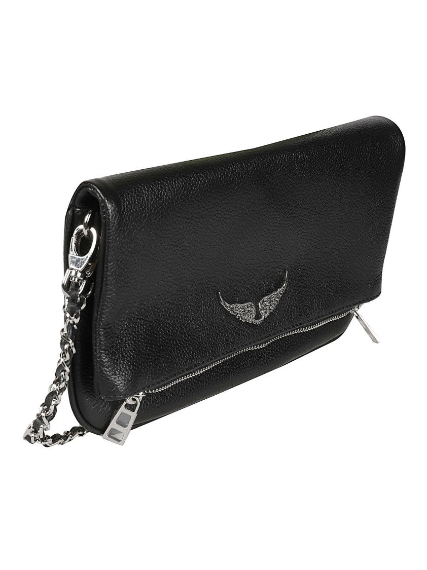 Zadig & Voltaire Rock Pebbled Leather Silver Wing Emblem Shoulder Bag