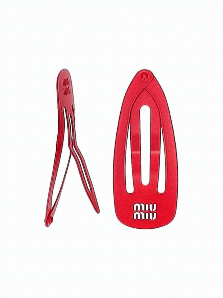 Miu Miu Metal Hair Pins With Teardrop Shape And Logo Detail