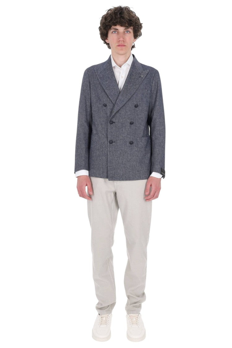 Tagliatore Blue Montecarlo Cotton-Linen Double-Breasted Blazer
