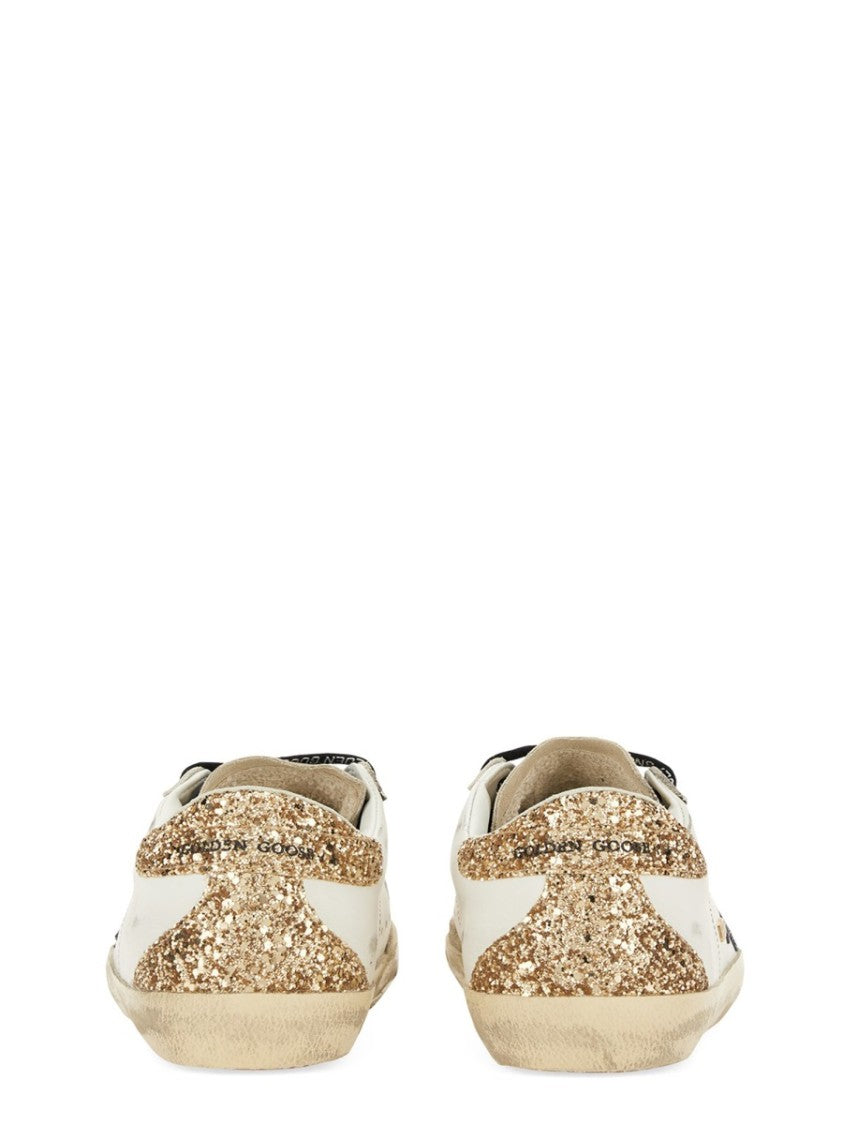Golden Goose Superstar Distressed Glitter Accent Leather Sneakers