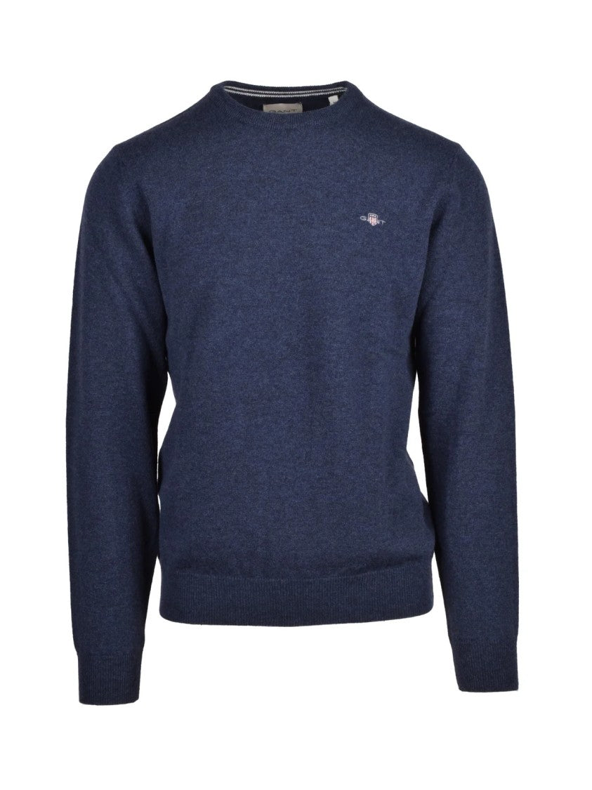 Gant Crew Neck Wool Sweater With Embroidered Logo Detail