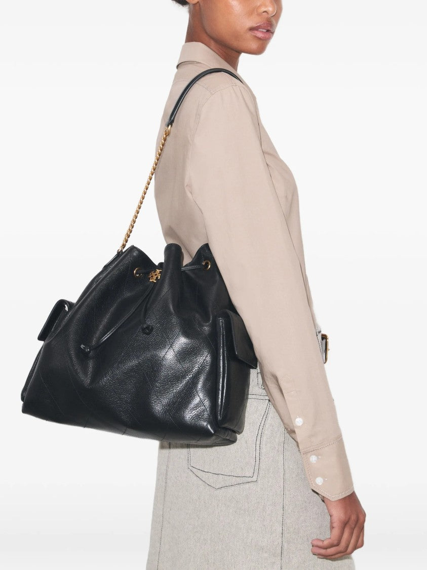 Tory Burch Black Charlie Leather Drawstring Shoulder Bag