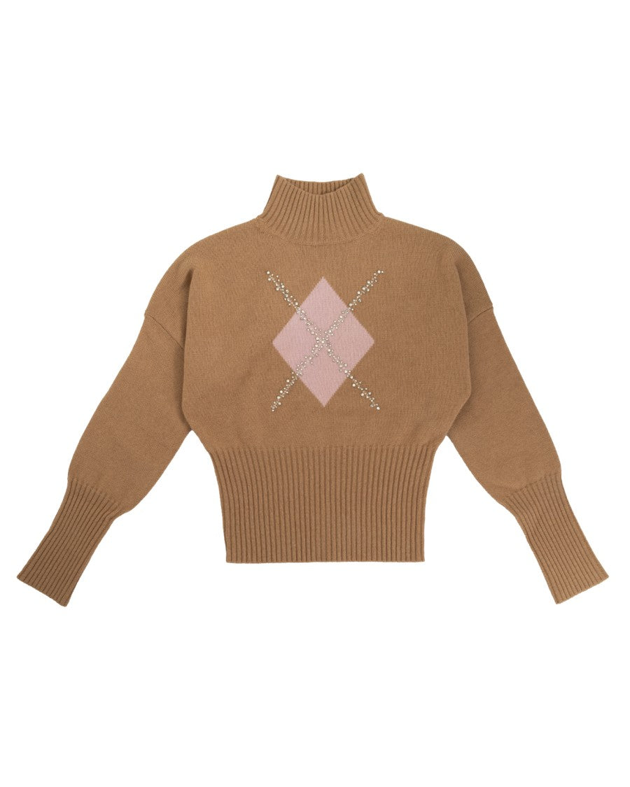 Max Mara Diamond Intarsia Polo Neck Jumper
