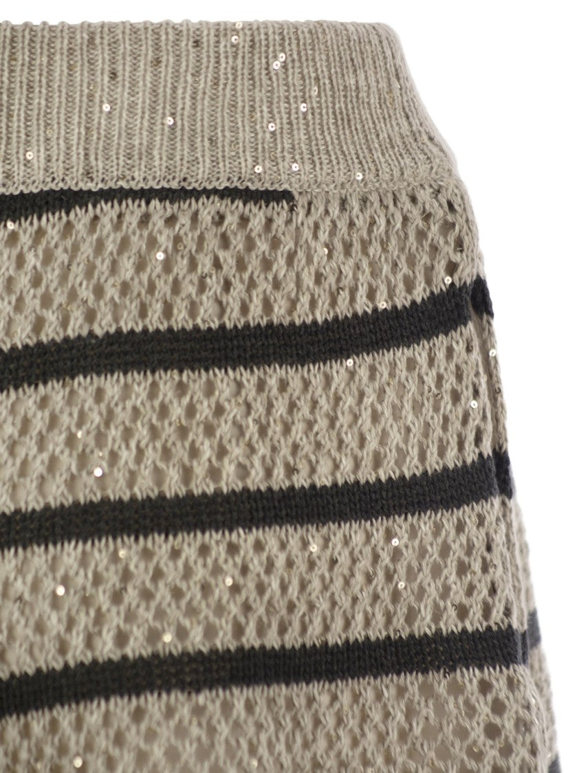 Brunello Cucinelli Dazzling Striped Net Linen Shorts