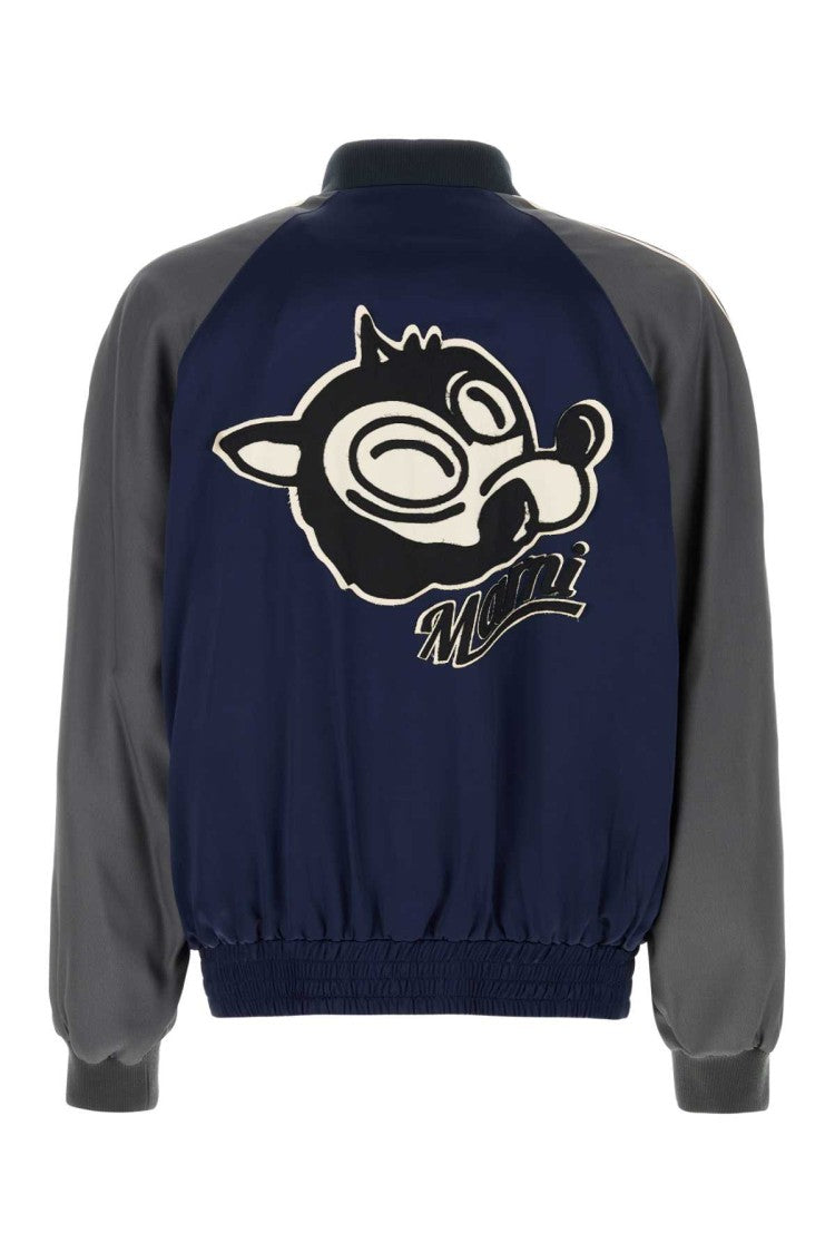 Marni Navy Blue Satin Bomber Jacket