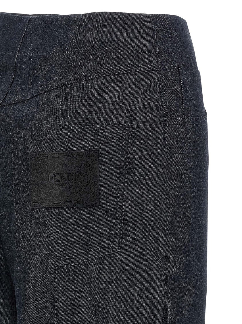 Fendi 'Roma' Patch Wide-Leg Denim Chambray Jeans