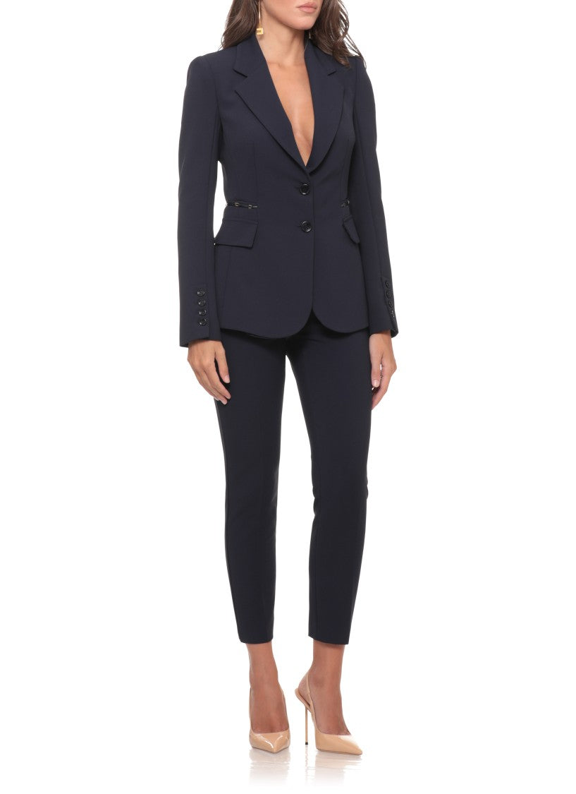Elisabetta Franchi Structured Tailored Jacket With Padded Shoulders And Gold Embellishments
