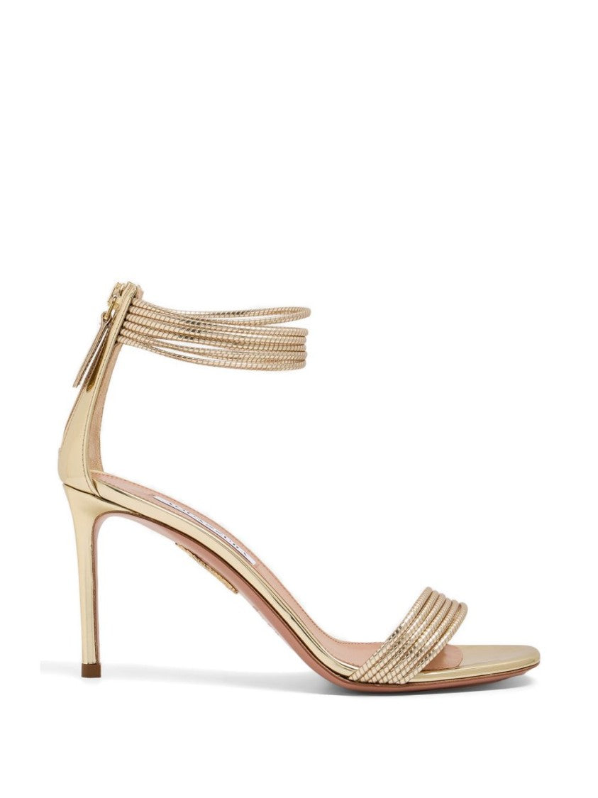 Aquazzura Gold Tone Metallic Wrapped Ankle Sandals