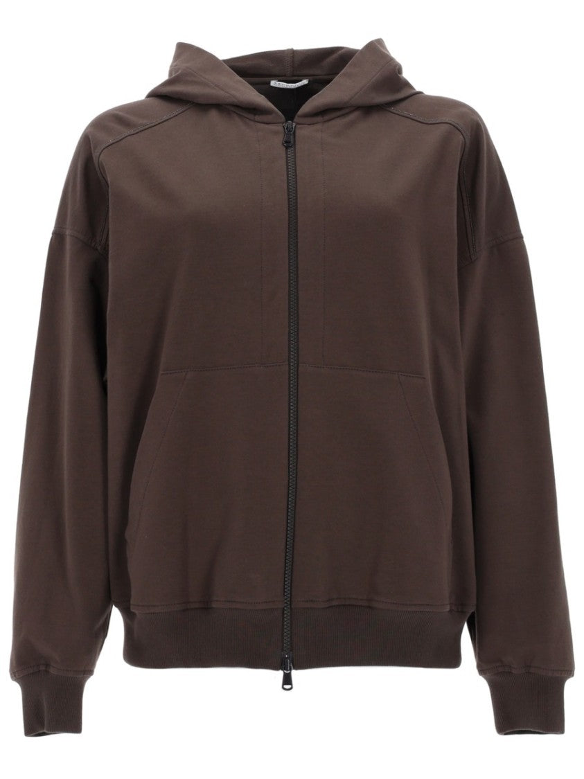 Brunello Cucinelli Brown Full-Zip Stretch Cotton Hoodie